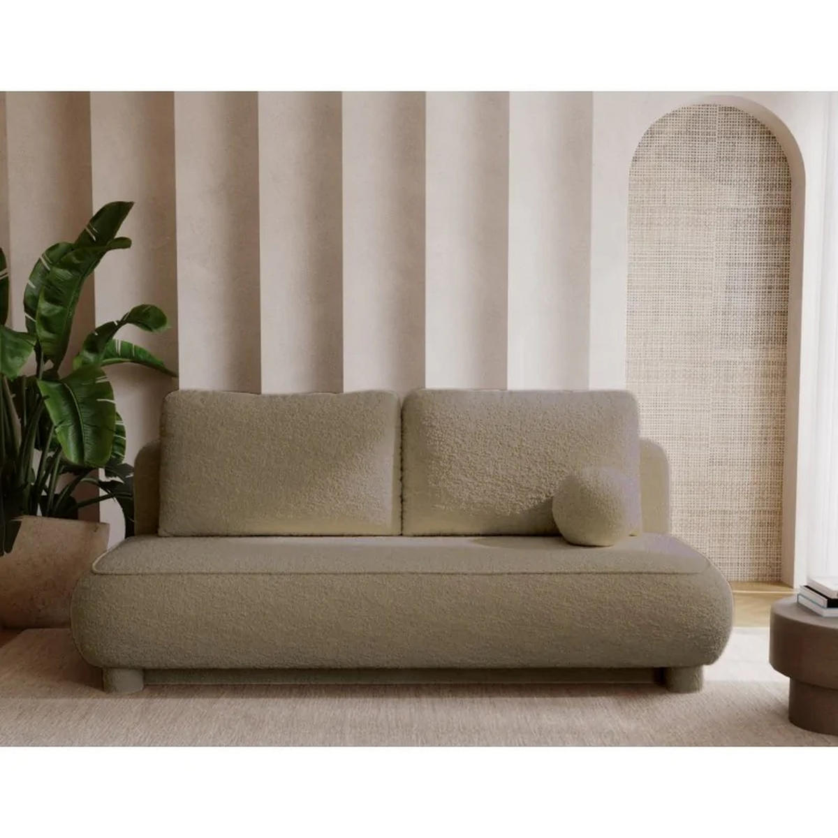 SCHLAFSOFA MAJA, Sofa mit Schlaffunktion und Bettkasten, Farbe: Hellbraun, Bouclé-Stoff - Hellbraun, Textil (209/96/96cm) - Sepro Meble