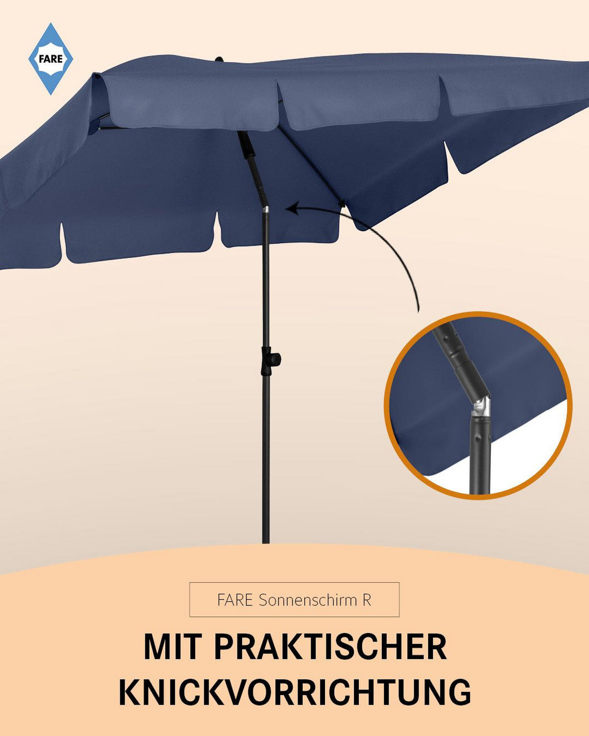 SONNENSCHIRM 122/200/126 cm - Dunkelblau, Kunststoff (200/122cm) - FARE