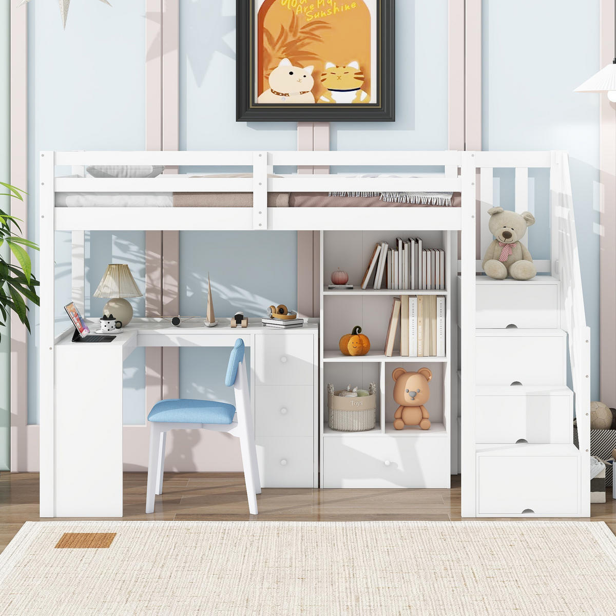 HOCHBETT 90/200 cm Weiß mit Schreibtisch und Stauraum - Weiß, Holz (90/200cm) - OKWISH