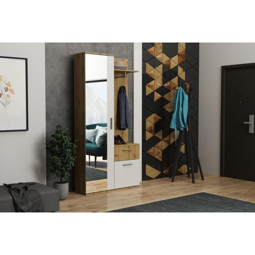 GARDEROBE Justin 97/196/30 weiß+eiche Artisan - Weiß/Sonoma Eiche, Holzwerkstoff/Kunststoff (97/196/30cm) - Beautysofa