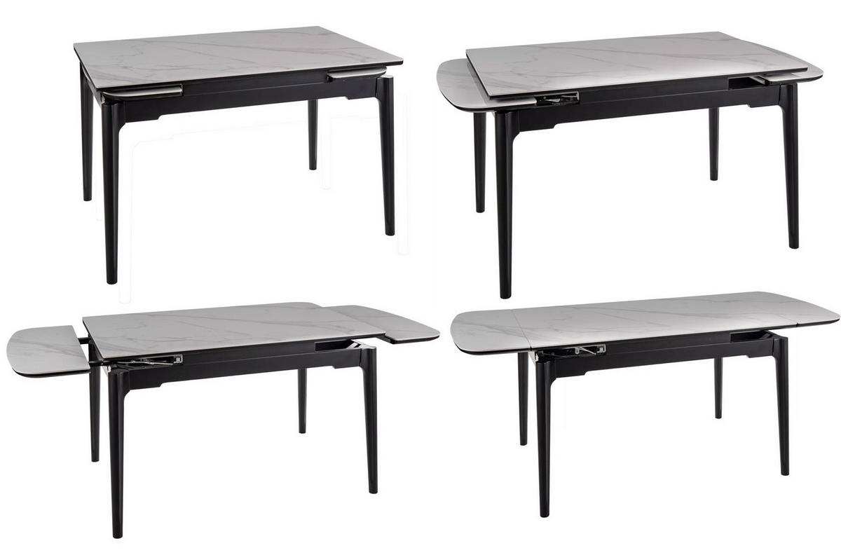 ESSTISCH Sento Weiß Marmor / Schwarz 120-180 / 80 / 76cm - Schwarz/Weiß, Holz/Keramik (80/180/76cm) - Feldmann-Wohnen