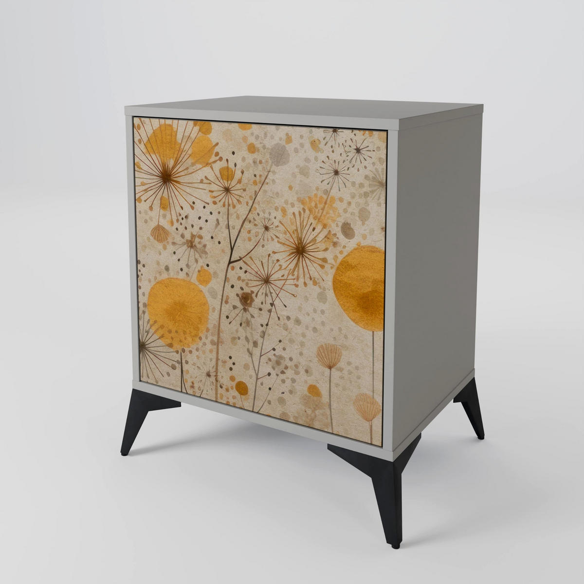 SIDEBOARD MORNING GLADE, Grau, 57,5x42x67,5 cm, Schwarze Metall-Rahmenfüße - Multicolor/Schwarz, Holzwerkstoff/Metall (57.5/67.5/42cm) - SpaceRebels