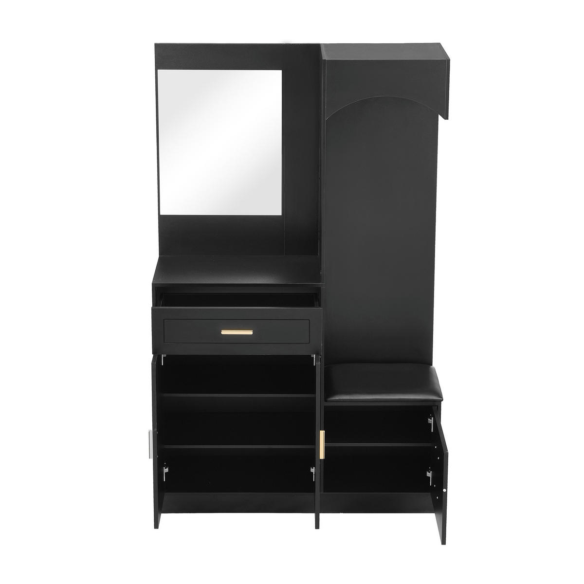 GARDEROBE Set Spiegel Schuhschrank - Schwarz, Holz (110/185.5/33cm) - LEBENLANG