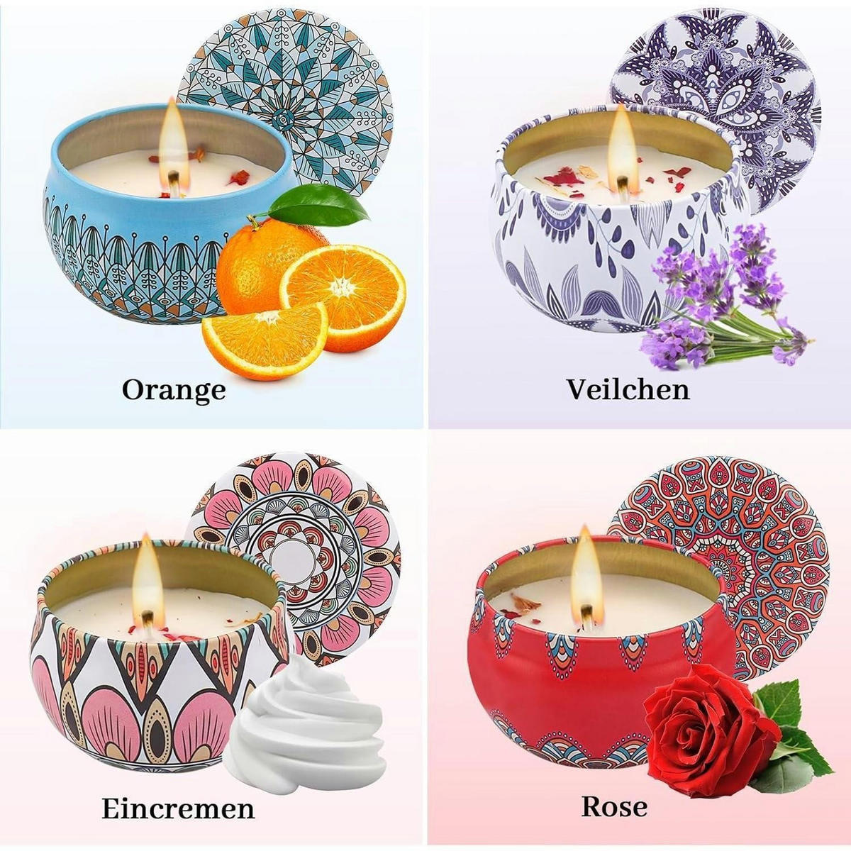DUFTKERZEN 4-teiliges Set Sojawachs Aromatherapie - Multicolor, Paraffin (4cm)