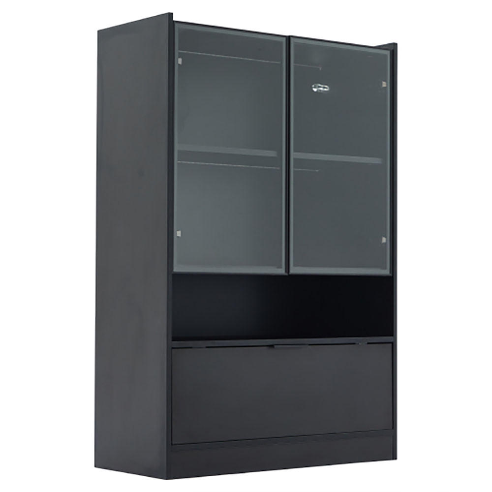 VITRINE mit 16-farbige LED-Beleuchtung in Schwarz Matt - Schwarz, Holz (35/120/80cm) - KOMHTOM