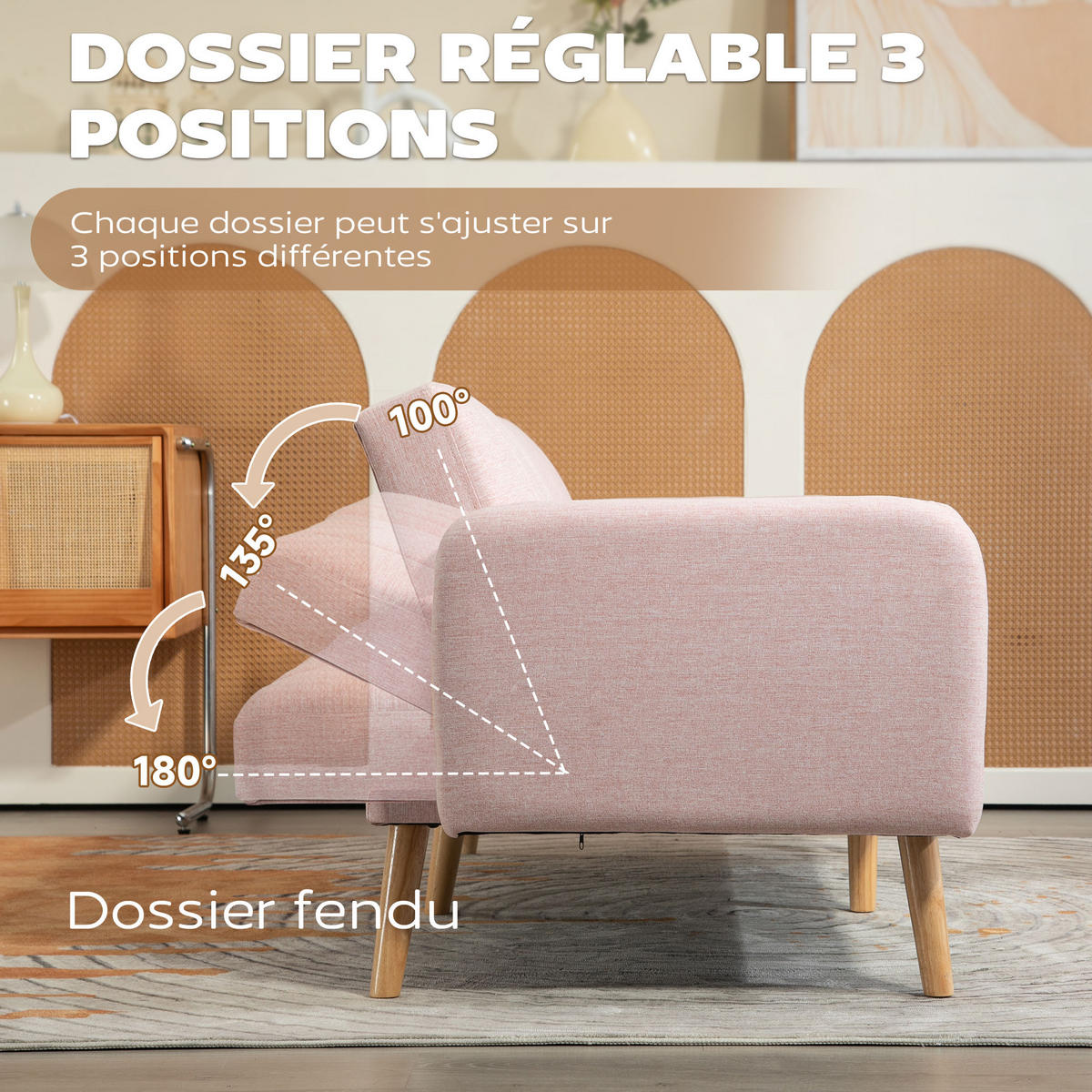 SCHLAFSOFA 2er-Sitz DE-14612 3-fach verstellbare Rückenlehne Rosa - Pink, Holzwerkstoff (173/73/75cm) - ComfortXL