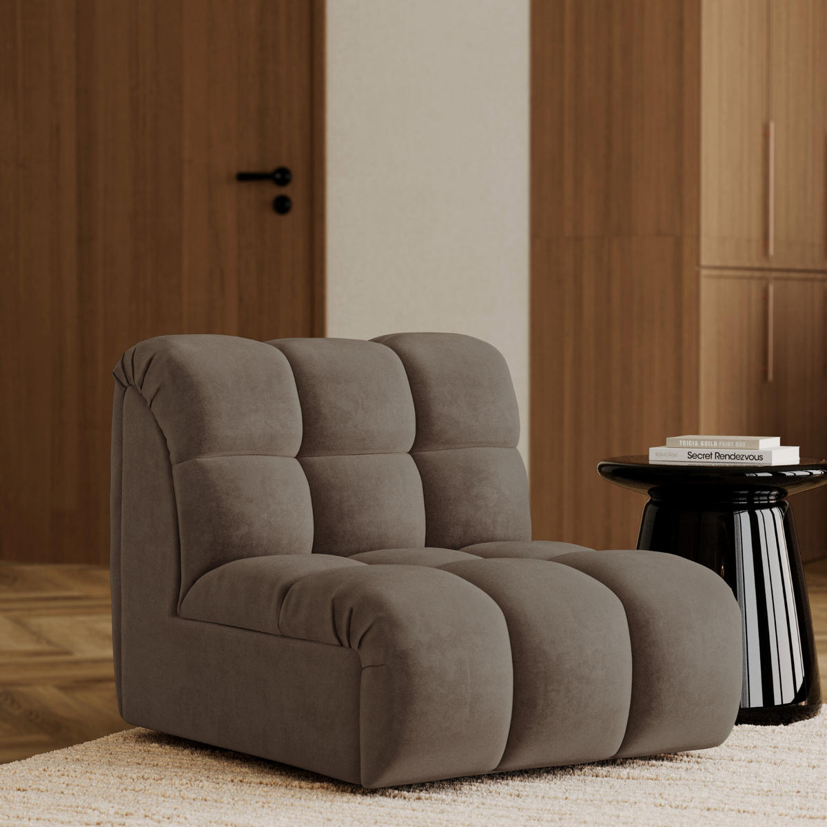 MODULARER Drehsessel SEVEN Samt Marron glacé 81cm - Hellbraun/Braun, Textil (81/77/98cm) - Premium Interiors