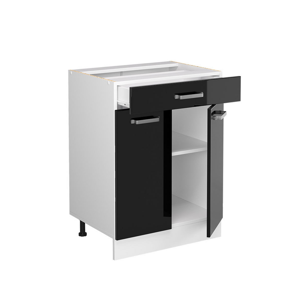 KÜCHENUNTERSCHRANK R-Line Schwarz Hochglanz 60 cm mit Schublade AP Anthrazit - Schwarz Hochglanz/Schwarz, Holzwerkstoff (60/81.6/60cm) - Vicco