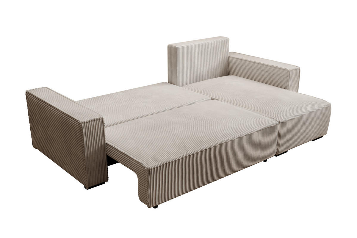 ECKSOFA CUDDY L, Eckcouch in L-Form mit Schlaffunktion und Bettkasten, Farbe: Hellgrau, Cordstoff, Ottomane Rechts - Hellgrau, Textil (240/140cm) - Storez24