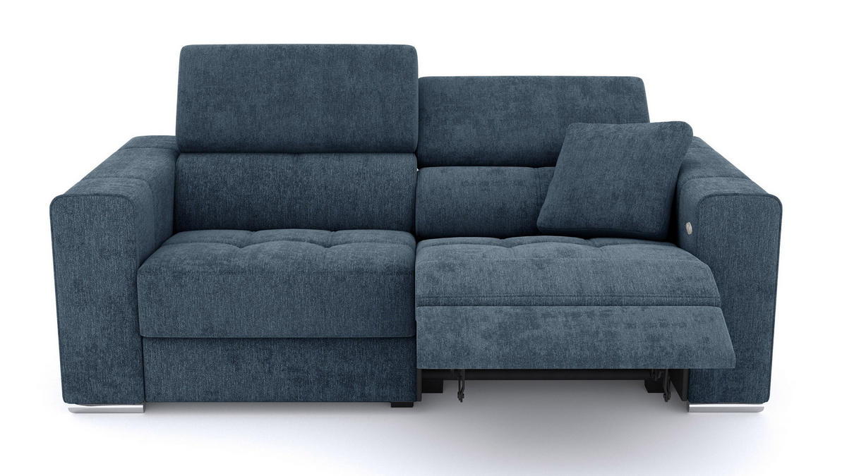 SOFA QUARTZ 3-Sitzer mit 1 Relaxfunktion, blau - Blau/Silberfarben, Holzwerkstoff/Textil (204/80/102cm) - Courtois Laville