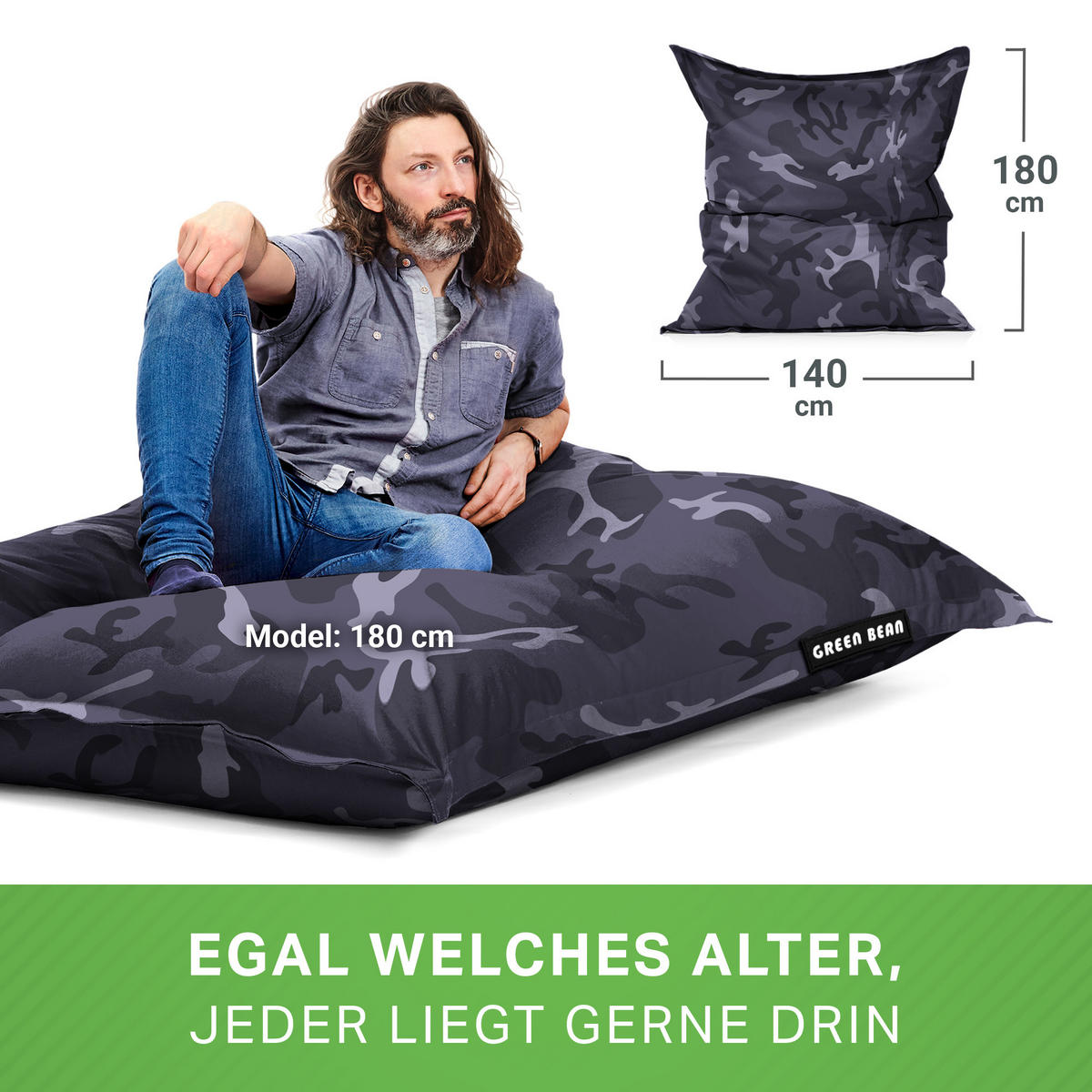SITZSACK XXL "Square" 140x180cm - 380 L - Multicolor, Textil (140/25/180cm) - Green Bean