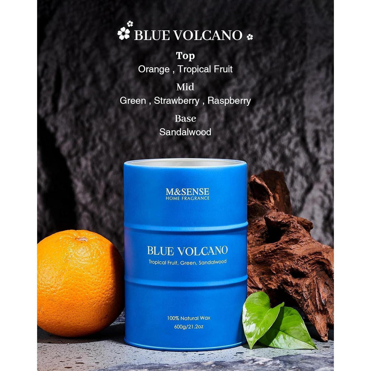DUFTKERZE Blue Volcano Sojawachs 600g 130 Stunden Brenndauer - Blau, Paraffin (13cm)