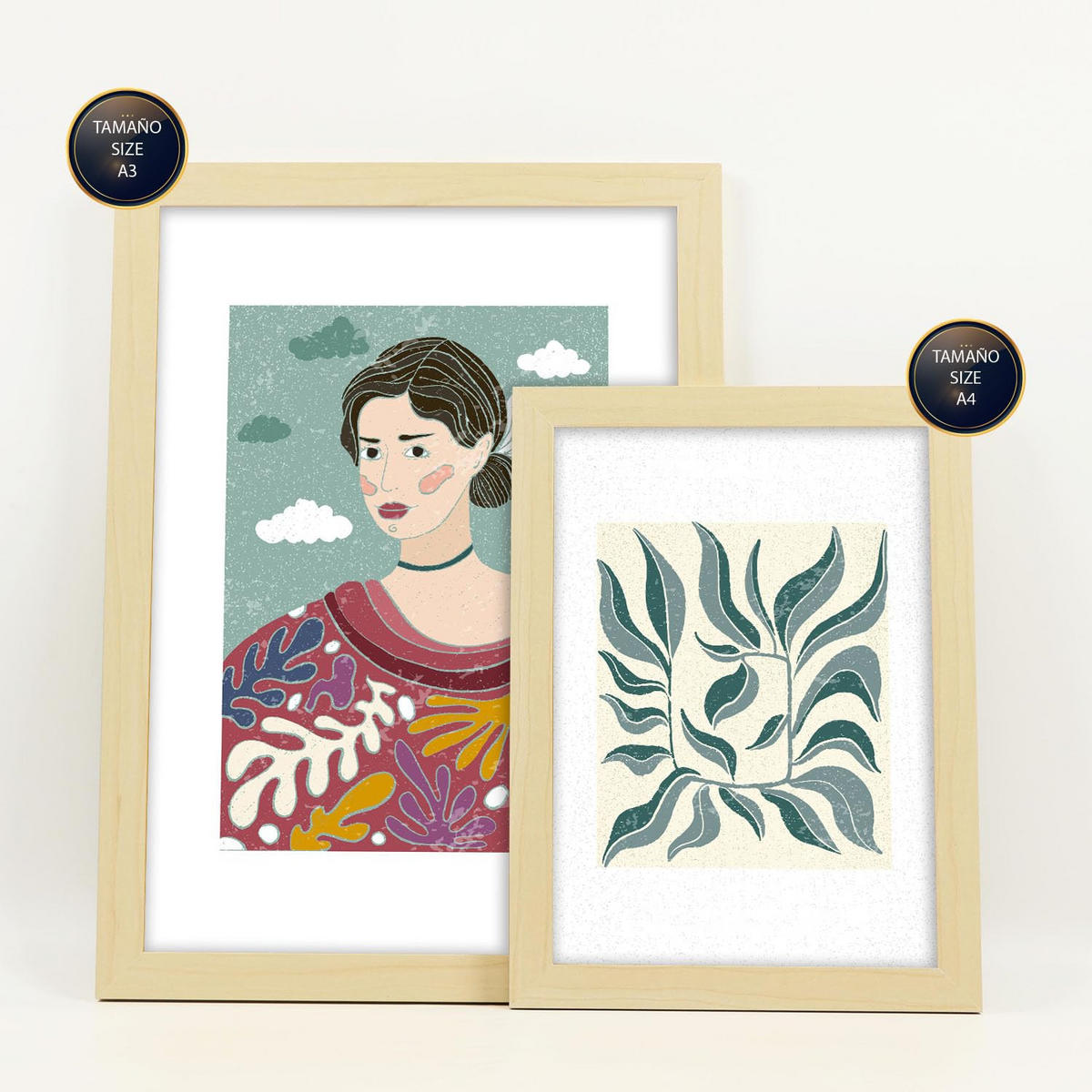 POSTER Set Mit 6 Drucken Blüten In Der Sammlung Von Ethnischenen Ästhetische Dekorative Für Zuhause Wandkunstdruck A3 & A4 Rahmen Aus Hellem Holz - Beige, Papier (29/3cm) - Nacnic