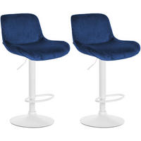 BARHOCKER 2er Set Samt Blau - Blau/Weiß, Textil/Metall (50/85/50cm) - CLP