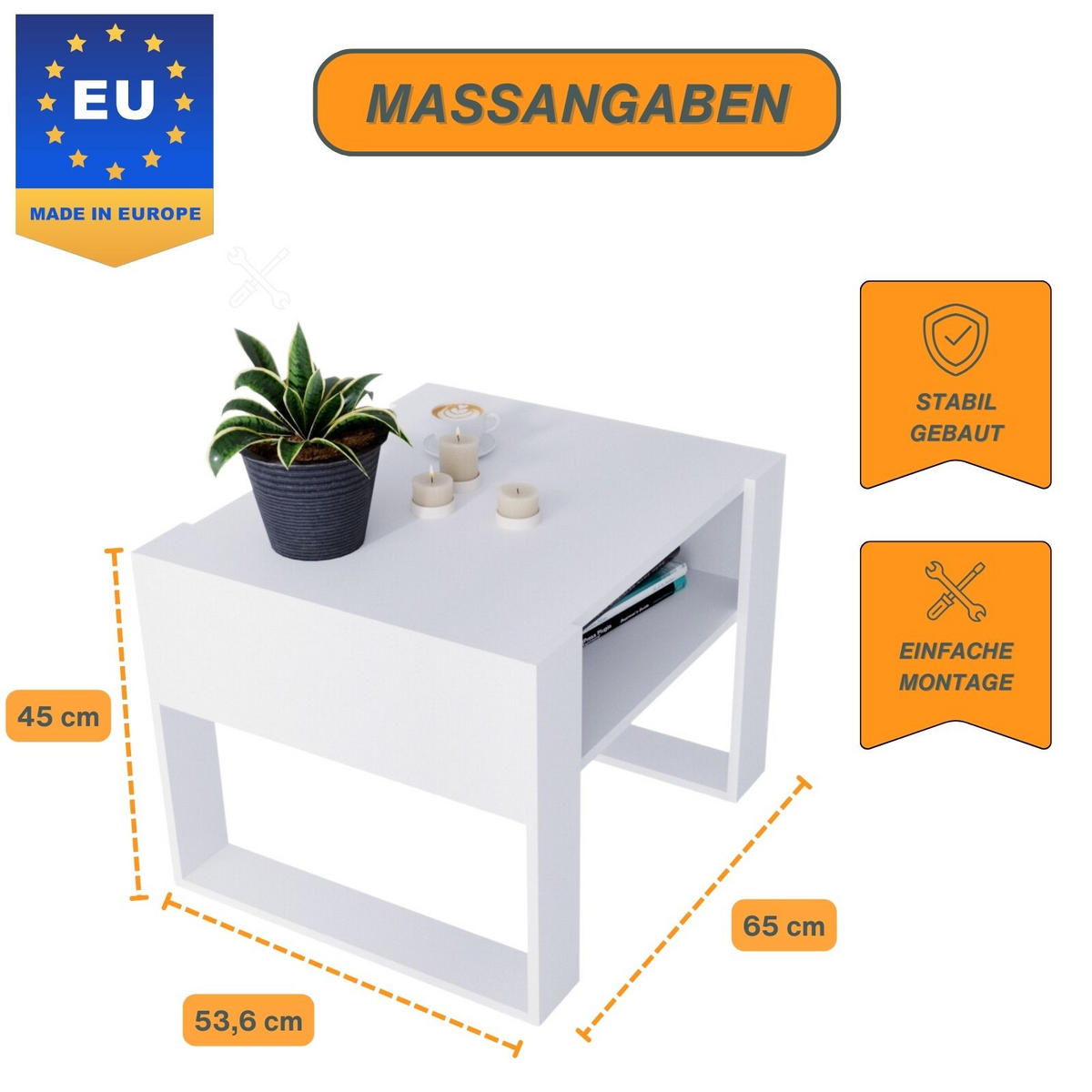 COUCHTISCH Karo65 65/45/53,6 - Weiß, Holzwerkstoff (54/65/45cm) - RAUMHIRSCH FURNITURE
