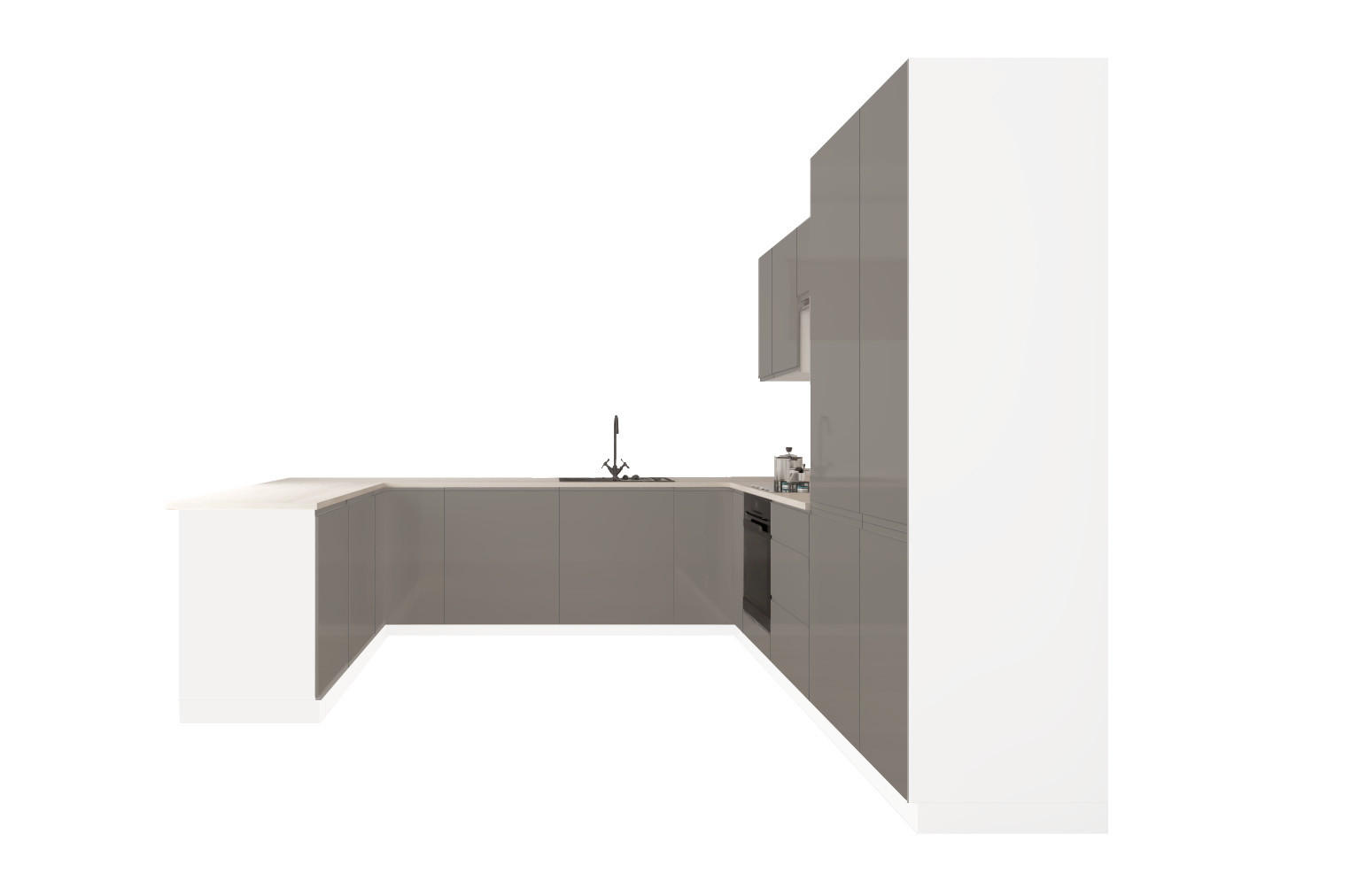 U-KÜCHENZEILE 300 × 279 × 200 cm - Velmora KÜ-AS-010 - in Grau / Hochglanz - Grau, Holz (310/212/58cm) - ROYAL24_MARKT