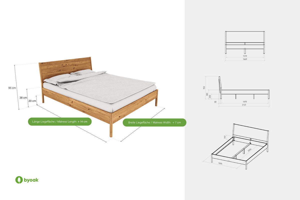 BETTGESTELL INA 180x220 Kernbuche - Creme, Holz (180/220cm) - byoak