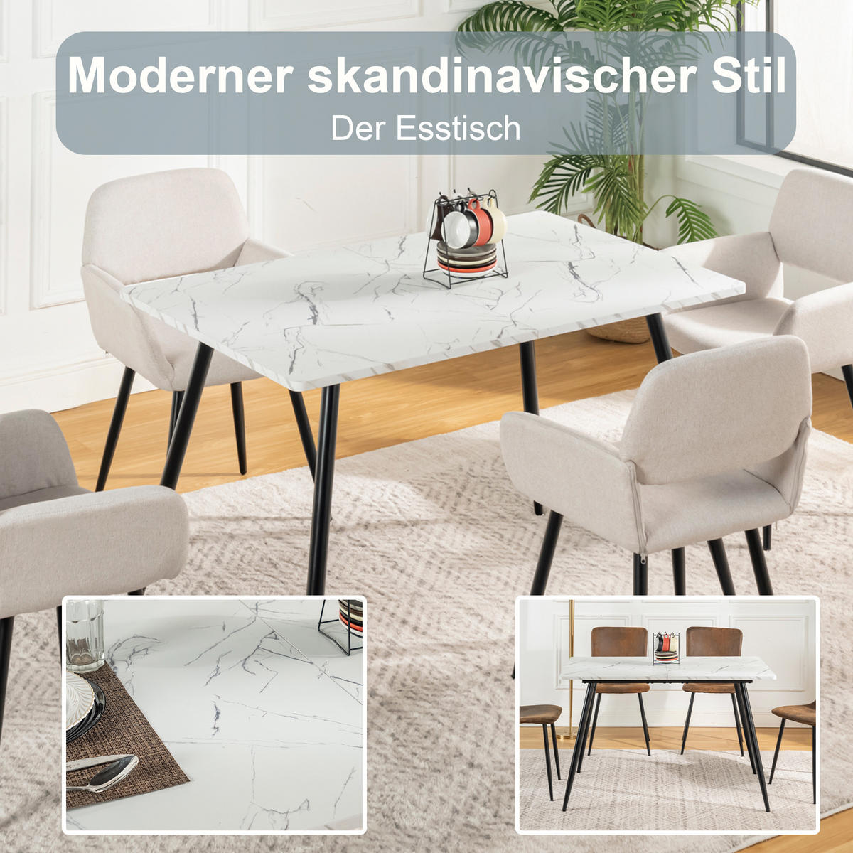 ESSTISCH 120/80/75 cm Rechteckige weiße - Schwarz/Weiß, Holz/Metall (80/120/75cm) - Urban Meuble