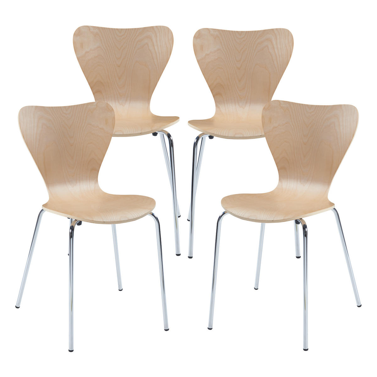 ESSZIMMERSTUHL-SET 4 TLG. Essunga - Chromfarben/Birkefarben, Holz/Metall (48/80/45.5cm) - [en.casa]