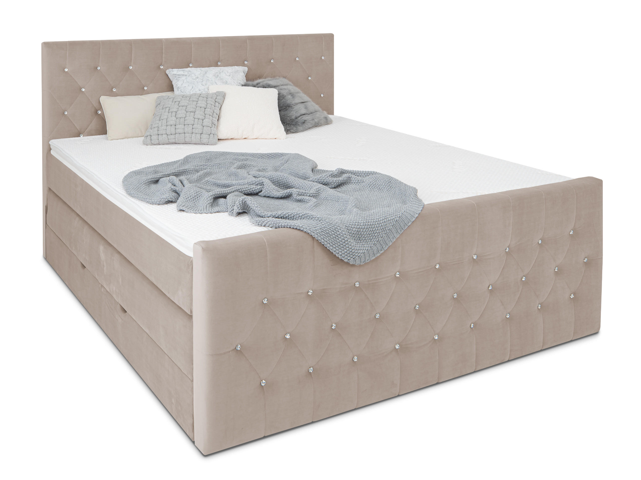 BOXSPRINGBETT Sira Beige 200/200 cm H2/H3 Samt - Beige, Textil (200/200cm) - wonello