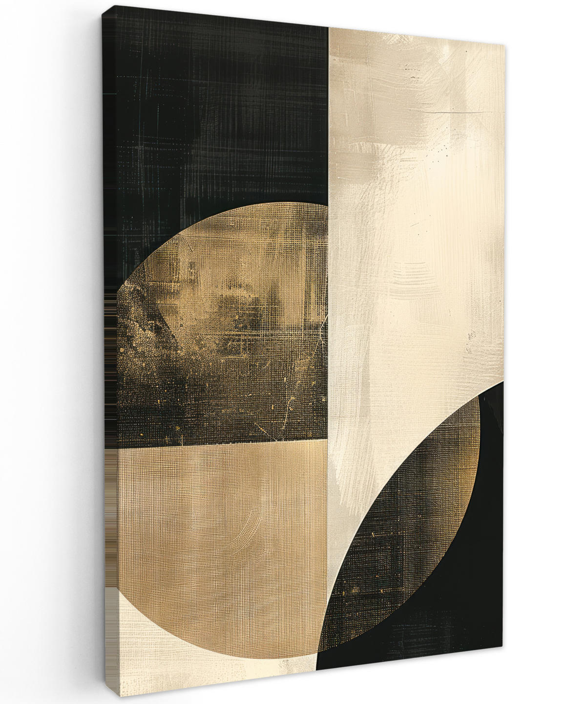 LEINWANDBILD Abstrakt - Geometrische Formen - Schwarz - Gold 40x60 cm - Ecru, Textil (40/60cm) - MuchoWow