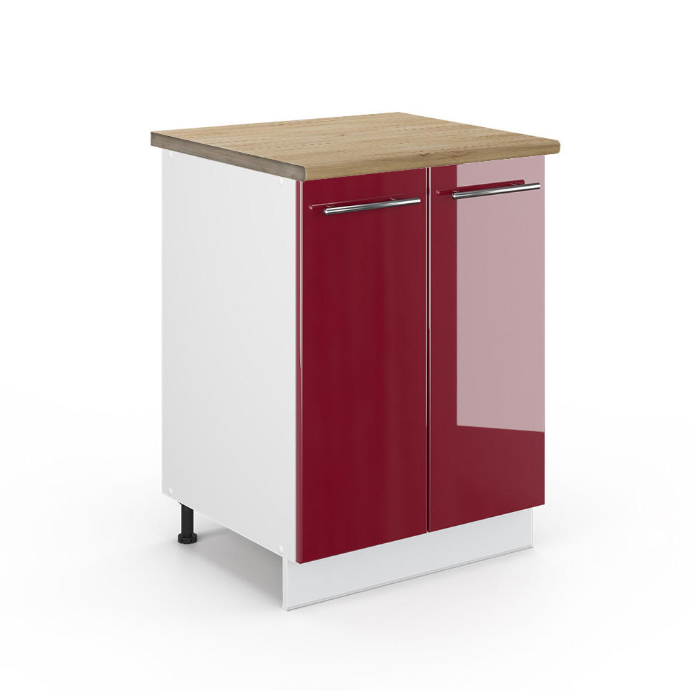 KÜCHENUNTERSCHRANK Fame-Line Bordeaux Hochglanz 60 cm, AP Eiche - Bordeaux/Weiß, Holzwerkstoff (60/82/60cm) - Vicco