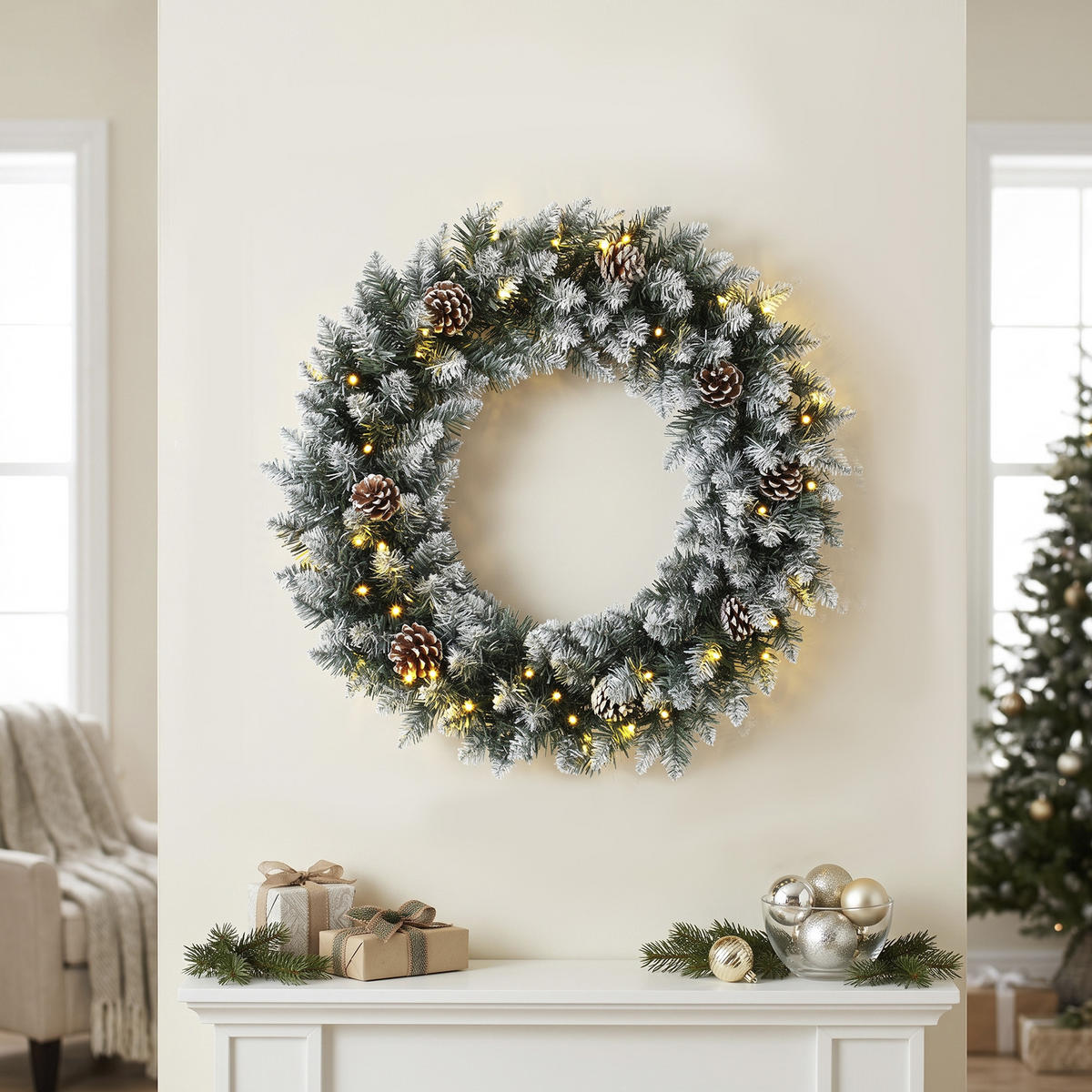 WEIHNACHTSKRANZ PVC Stahl Grün - Grün, Kunststoff (60/12/60cm) - HOMCOM