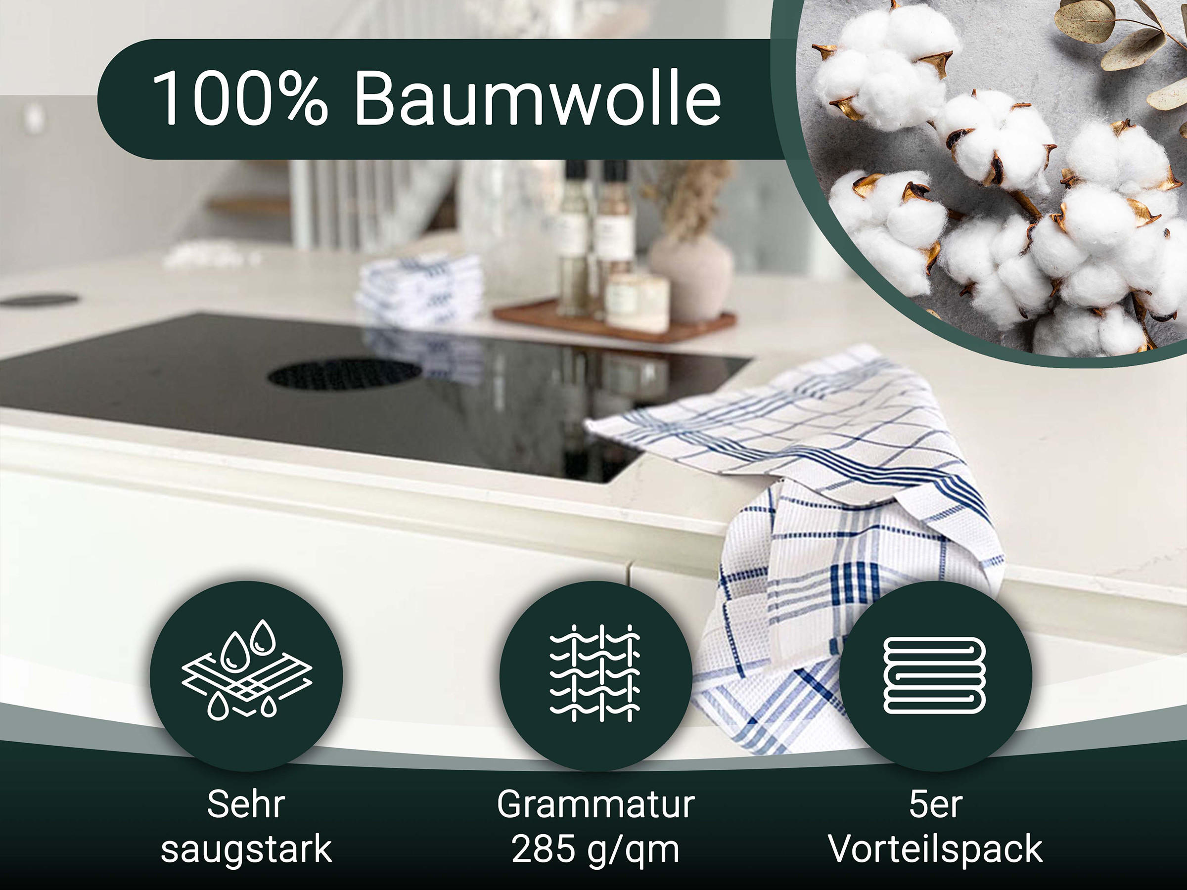 GESCHIRRTÜCHER, 5er-Set, 50x70 cm, 100% Baumwolle, Blau - Blau, Textil (50/70cm) - Zollner