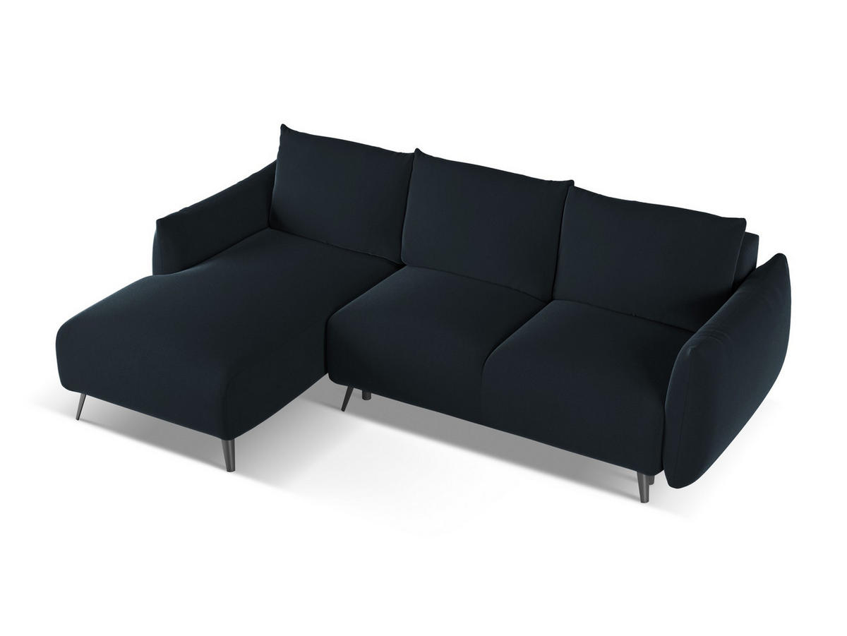 ECKSOFA mit Schlaffunktion Samt Stoff Blau - Blau/Schwarz, Textil/Metall (162/242cm) - Makamii