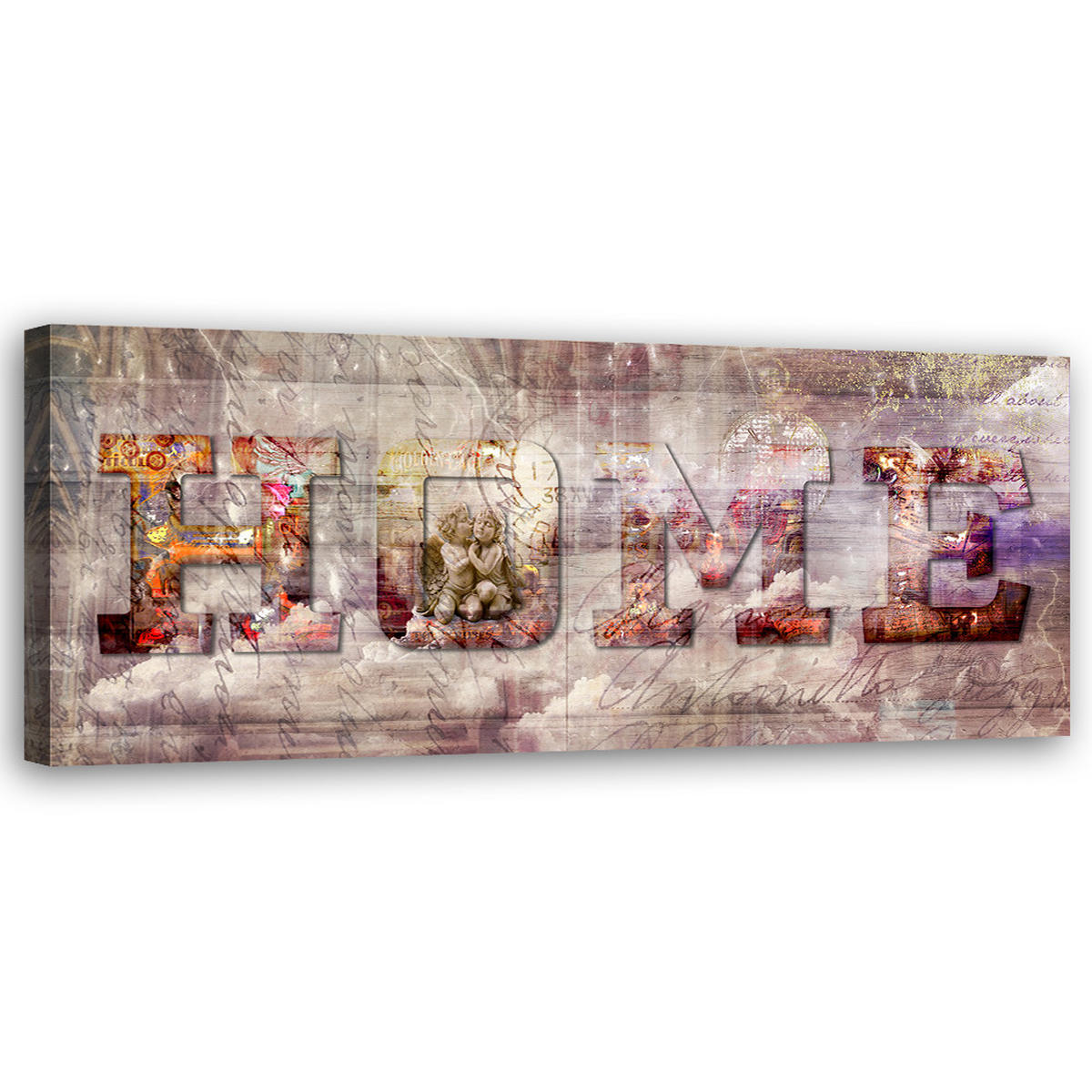 WANDBILD home vintage inschrift - Braun, Textil (90/30cm) - Feeby