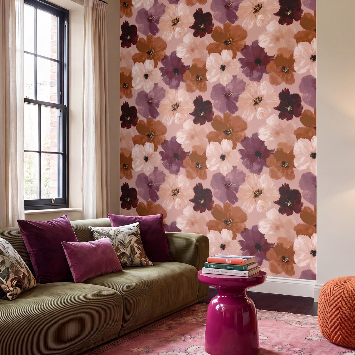 TAPETE - Blumen - Abstrakt - Erdtöne - 220x300 cm - Multicolor, Papier (220/300cm) - OnlyWow