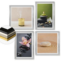 WANDBILDER 4er Set - 50x50 cm & 40x60 cm Silberner Rahmen - Entspannende Zen-Steine für inneren Frieden - Silberfarben, Kunststoff (50/50cm) - ArtPrintCave
