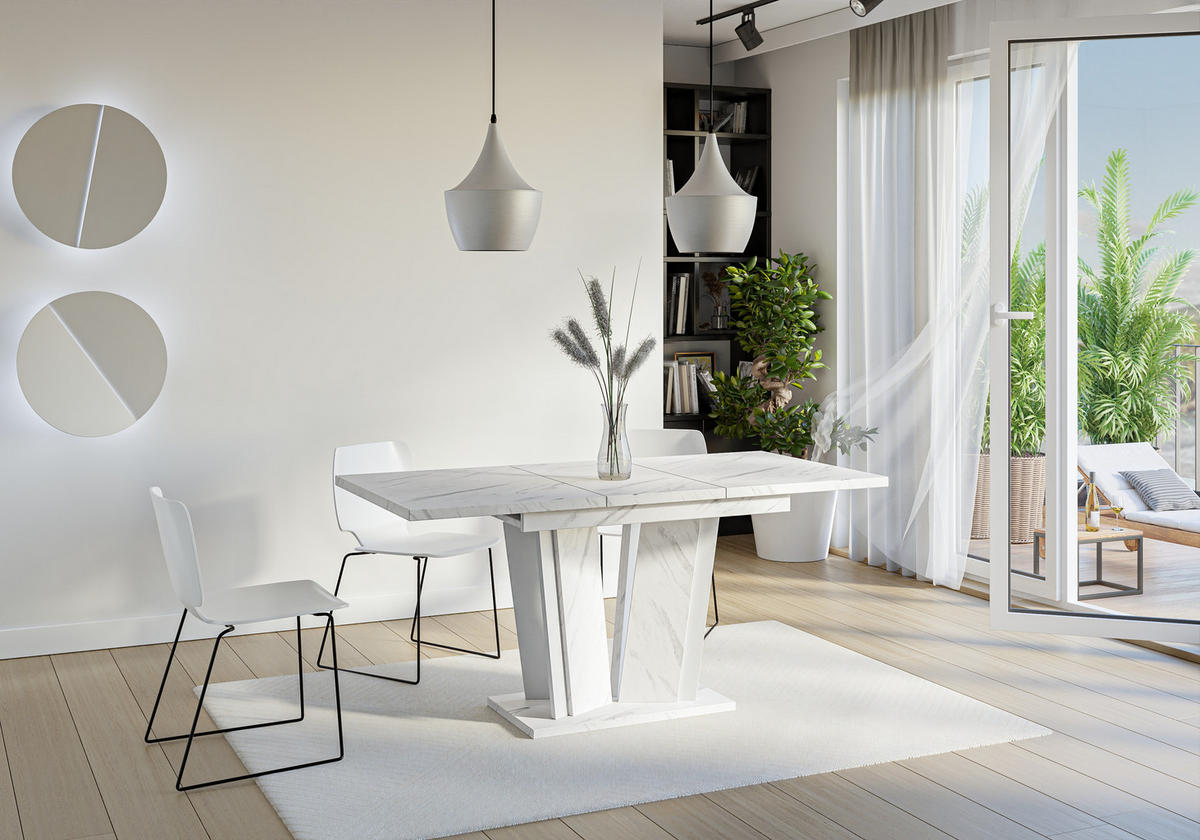 ESSTISCH Ausziehbar 120 - 160 cm Weiß Marmoroptik - Weiß, Holzwerkstoff (120/80/75cm) - PROSPERO