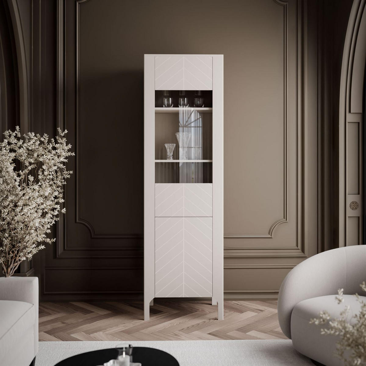 GLASVITRINE LUMI, Kaschmir - Kaschmir, Holzwerkstoff (60/197/41cm) - Lookway