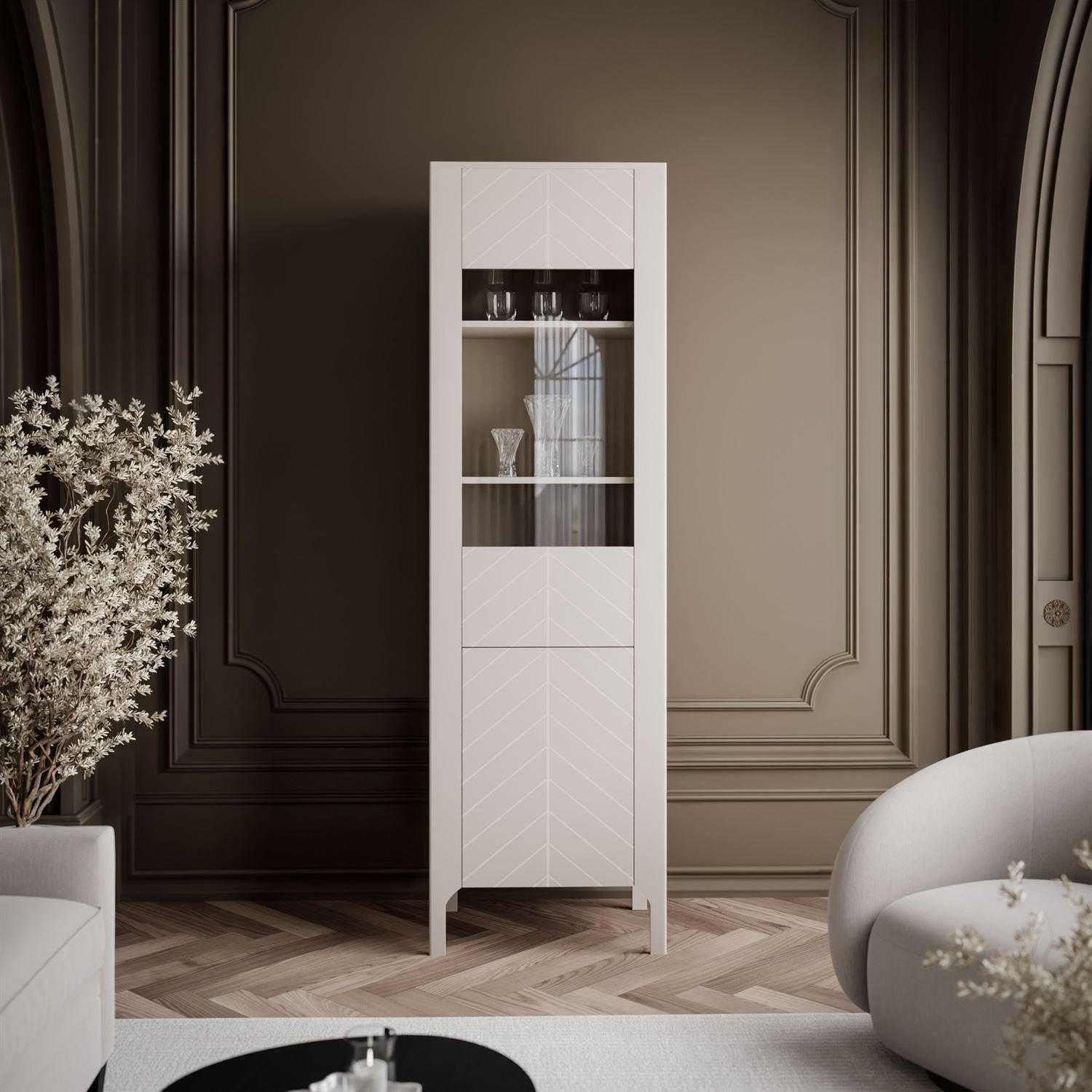 Thumbnail - Lookway Glasvitrine, Kaschmir, Holzwerkstoff, 60x197x41 cm, Wohnzimmer, Wohnwände, Vitrinenschränke