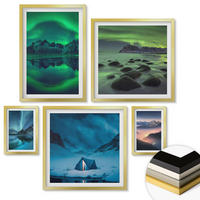 WANDBILDER 5er Set - 50x50 cm & 20x30 cm & 40x60 cm Goldrahmen - Stilvolle Pflanzenmuster und Geometrie - Goldfarben, Kunststoff (40/60cm) - ArtPrintCave