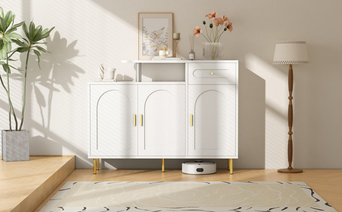 SIDEBOARD mit 3 Türen und 1 Schublade goldenen Akzenten - Weiß, Holzwerkstoff (120/92/35cm) - Urban Meuble