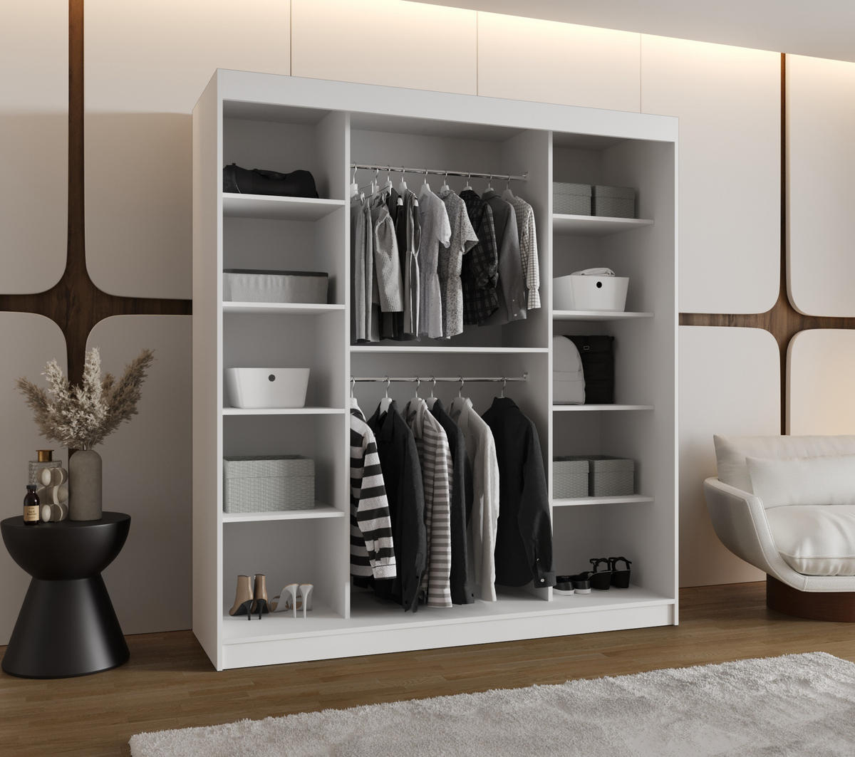 SCHWEBETÜRENSCHRANK 200/180/62 2-türig - Silberfarben/Weiß, Holz (180/200/62cm) - MÖBEL KRYSPOL