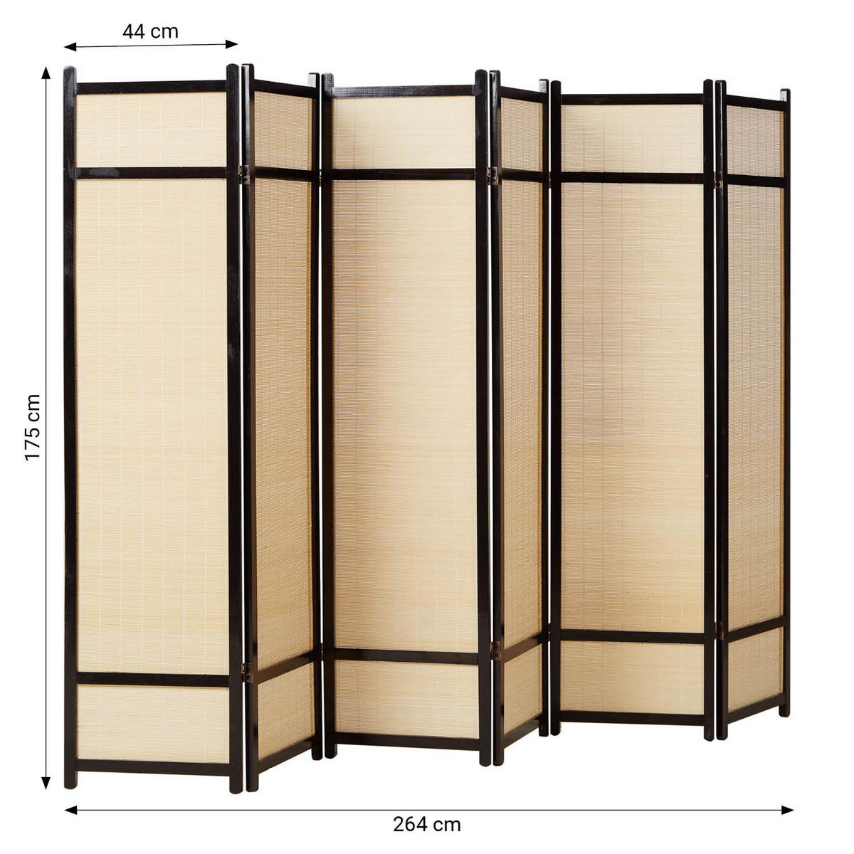 PARAVENT 6-tlg. 264/175 cm Schwarz Bambus - Schwarz, Holz (264/175/2cm) - Homestyle4u