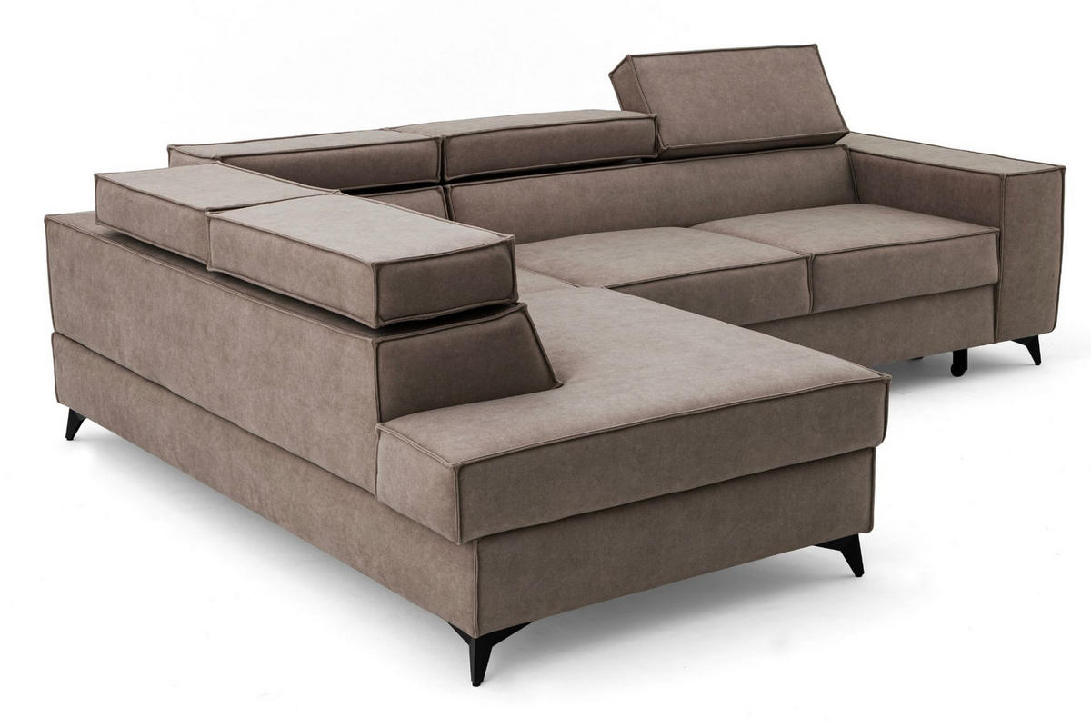 ECKSOFA PURE L Links mit Schlaffunktion 127x199 Velours Beige - Beige/Schwarz, Holz/Textil (281/204cm) - Muffo
