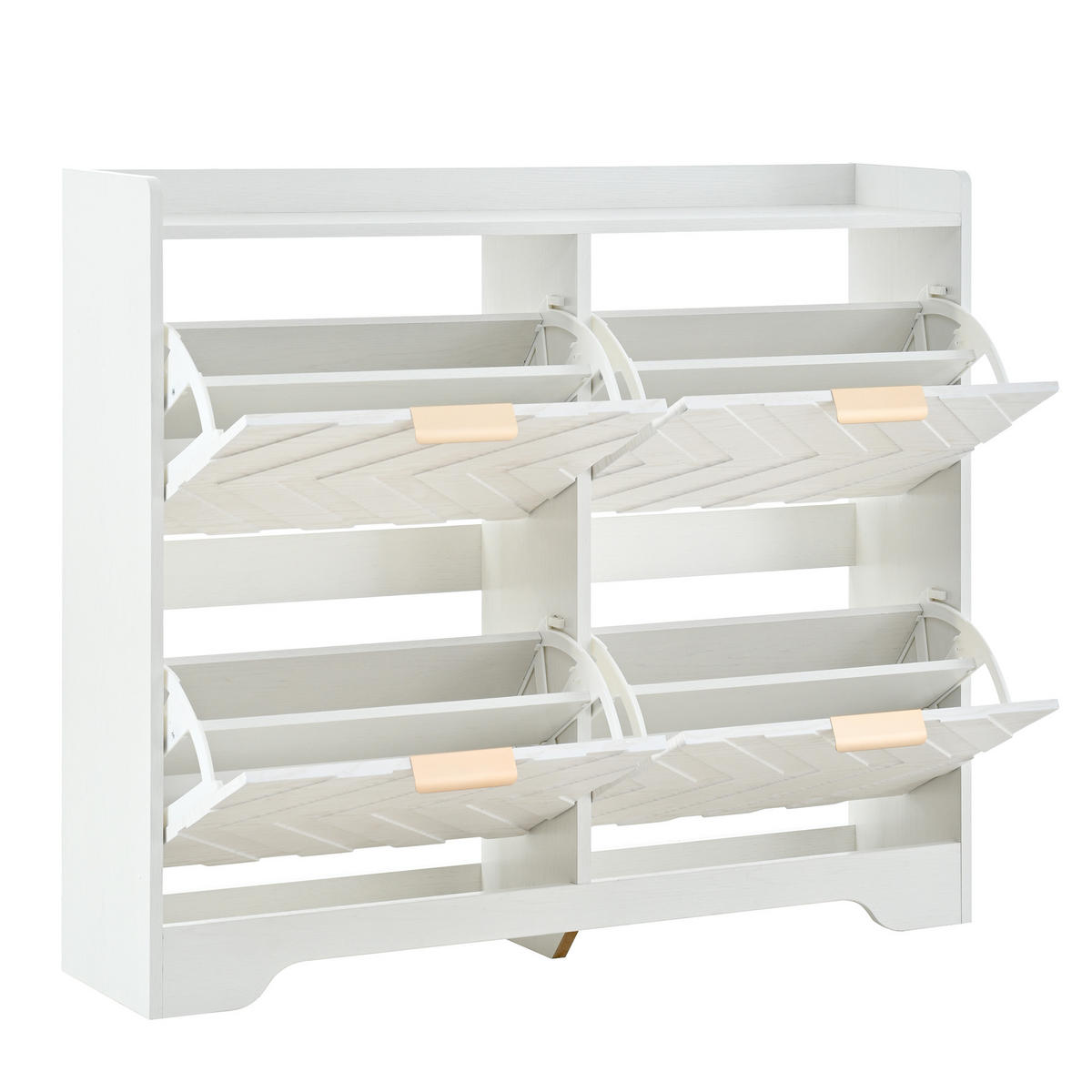 SCHUHSCHRANK mit 3d-strukturfront & 4 klappfächern - Weiß, Holzwerkstoff (105/90/24cm) - Urban Meuble