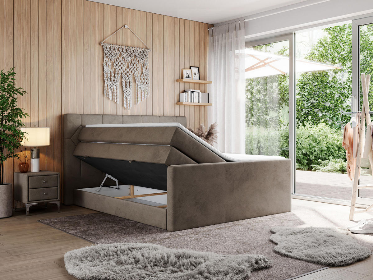 BOXSPRINGBETT KING EIGAR 140/200 Braun Velvet - H3 - Braun, Holz/Textil (140/200cm) - MKS