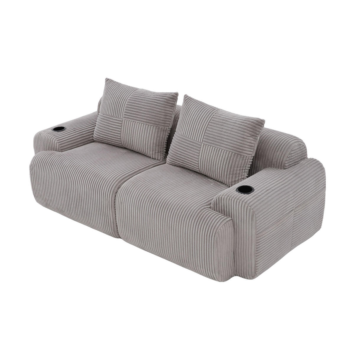 2-SITZER SOFA Modulares Mit Getränkehalter & Stauraum - Hellgrau, Textil (200/80/99cm) - Urban Meuble
