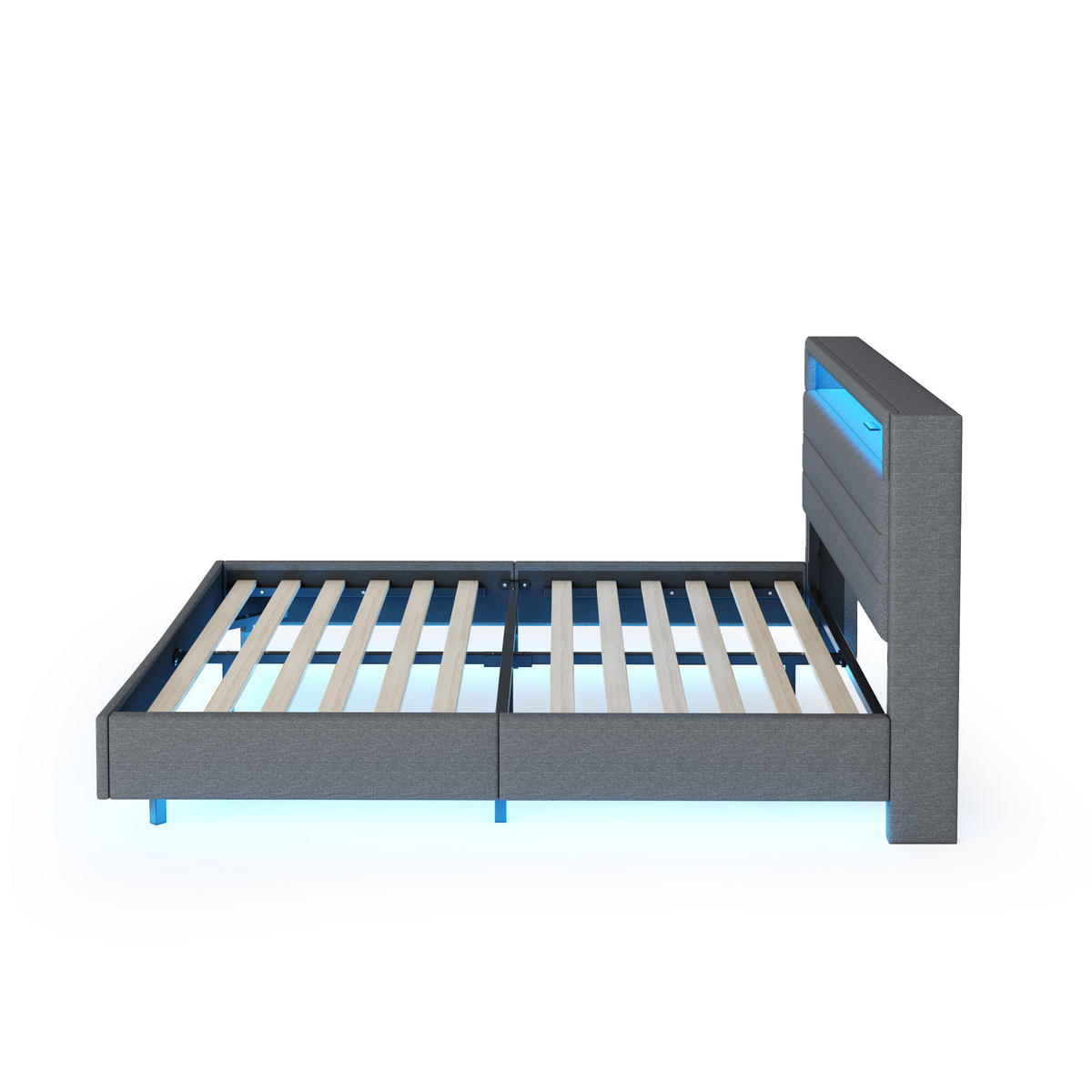 ČALÚNENÁ posteľ 160/200 cm sivá s USB a LED osvetlením z ľanovej tkaniny - sivá, textil (160/200cm) - OKWISH