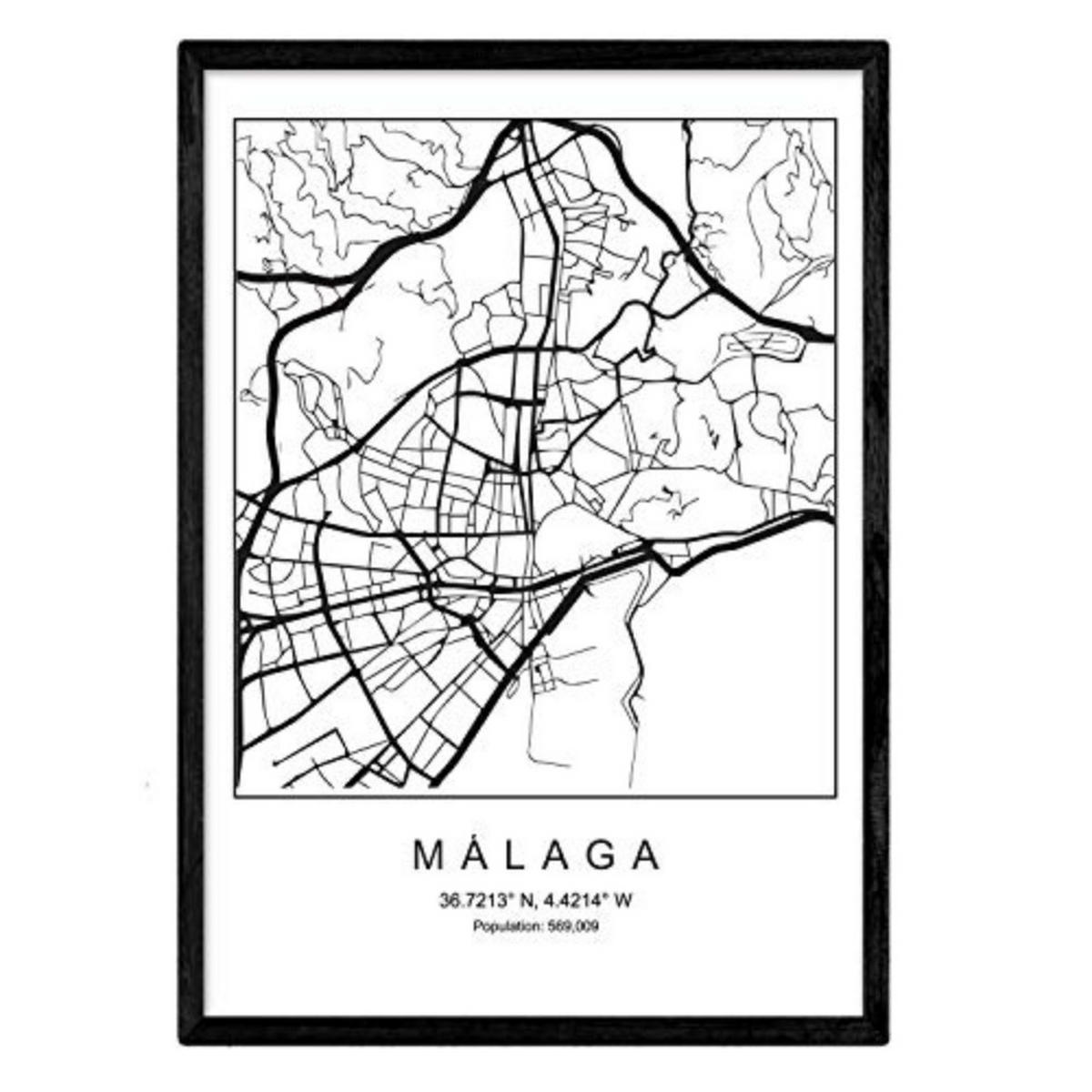 POSTER Malaga Nordic Style A3 Schwarzer Rahmen - Schwarz, Papier (29.7/5/42cm) - Nacnic