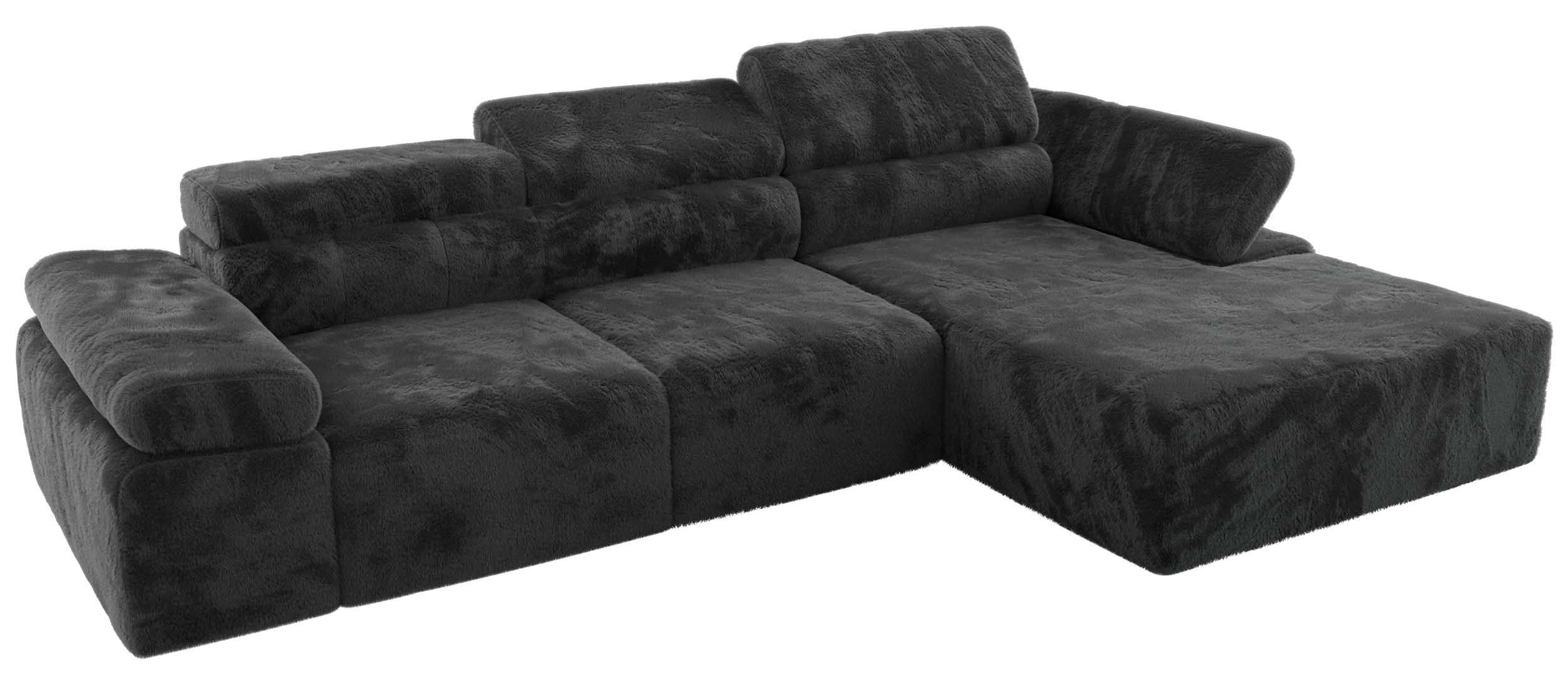 ECKSOFA RILASSO L Dunkelgrau Plüsch - rechts - Dunkelgrau/Schwarz, Kunststoff/Textil (174/296cm) - MKS
