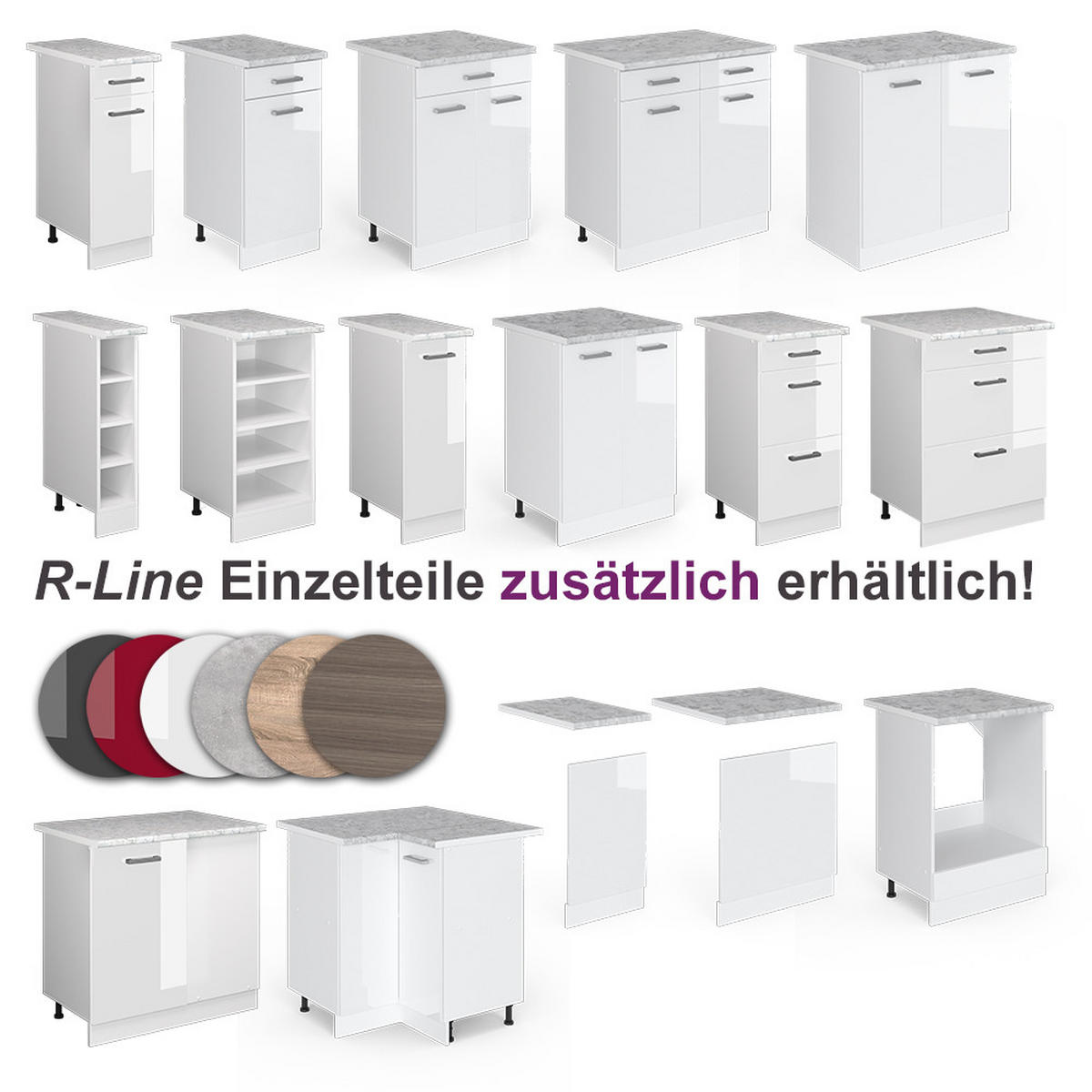 KUHINJA U OBLIKU SLOVA L Rick Bijela Sjajna / Bijela 270 x 60 +, RP mramor - bijela/bijela visoki sjaj, drvni materijal (270/81.6/60cm) - Vicco