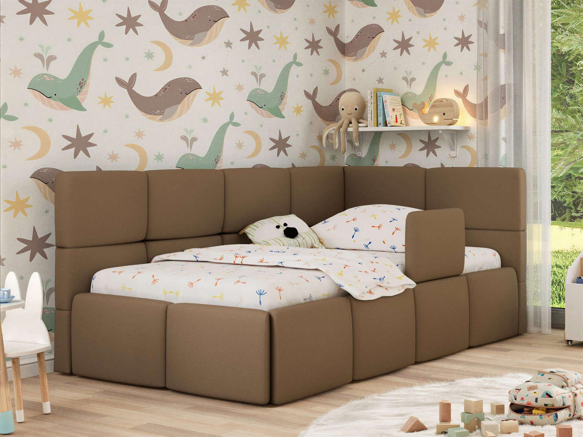 DĚTSKÁ POSTEL ARVO ALTA 90/200 - Hnědá Ekokůže - Pravá - hnědá, textil (90/200cm) - MKS
