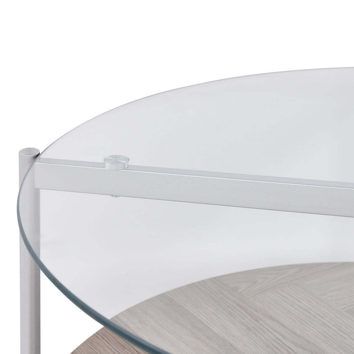COUCHTISCH Silber/Heller Holzfarbton Lovell - Hellbraun/Silberfarben, Glas/Holzwerkstoff (80/80/45cm) - Beliani