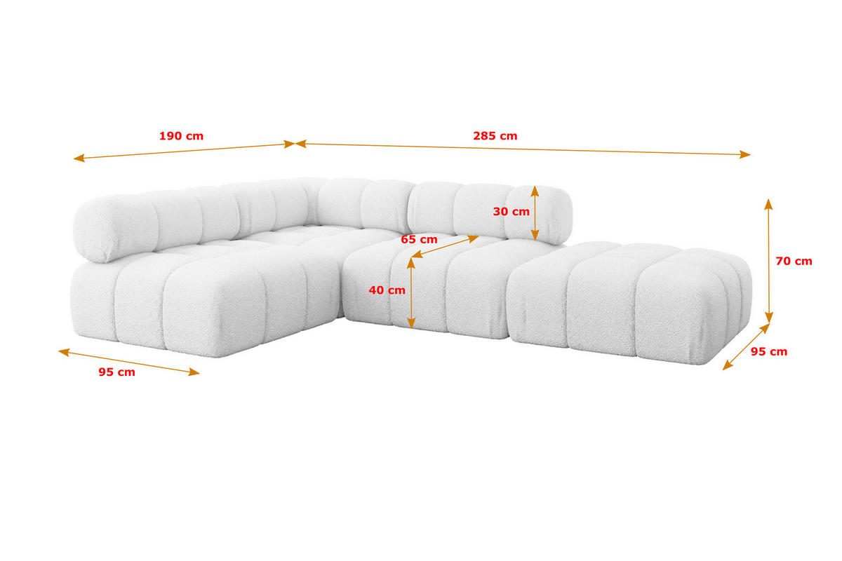 ECKSOFA modulares Sofa Favio-L1 - 285x190x70 cm Weiß Bouclé - Weiß, Holzwerkstoff/Textil (285/190cm) - ALTDECOR
